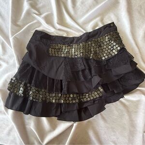 Black Ruffled Skirt with Gold Accents